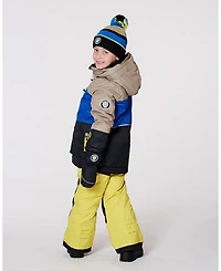 Deux par Boy Lined Knit Pompom Hat Black, Taupe and Lime Green - Toddler|Child