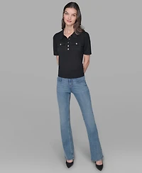 Karl Lagerfeld Paris Women's Short-Sleeve Button-Front Sweater