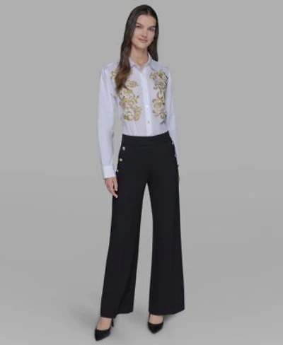 Karl Lagerfeld Paris Womens Side Button Wide Leg Ponte Pants P Xs Xl
