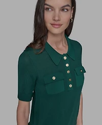 Karl Lagerfeld Paris Women's Short-Sleeve Button-Front Sweater