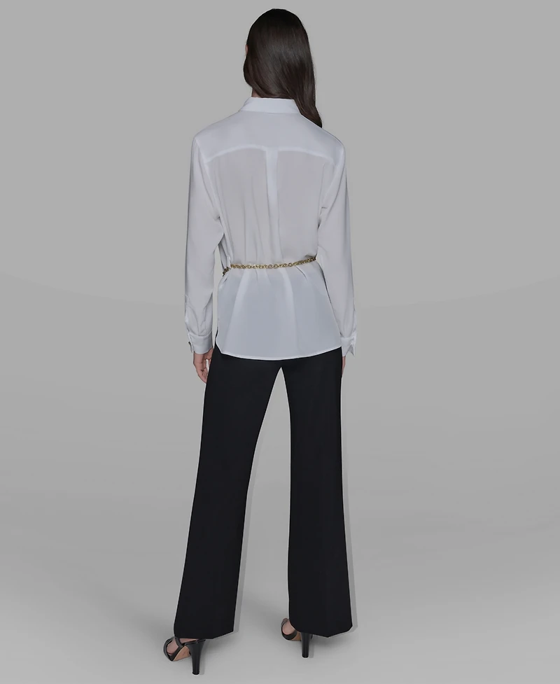 Karl Lagerfeld Paris Women's Belted Chest-Pocket Top