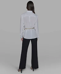 Karl Lagerfeld Paris Women's Belted Chest-Pocket Top