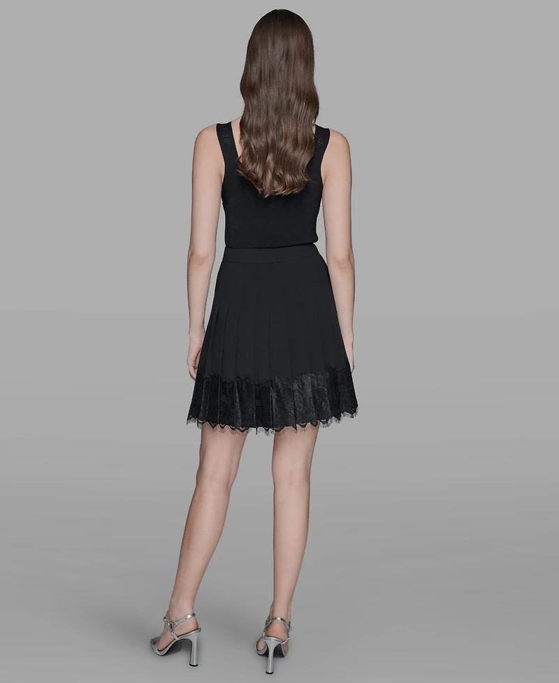 Karl Lagerfeld Paris Women's Pleated Lace-Trim Mini Skirt