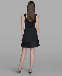 Karl Lagerfeld Paris Women's Pleated Lace-Trim Mini Skirt