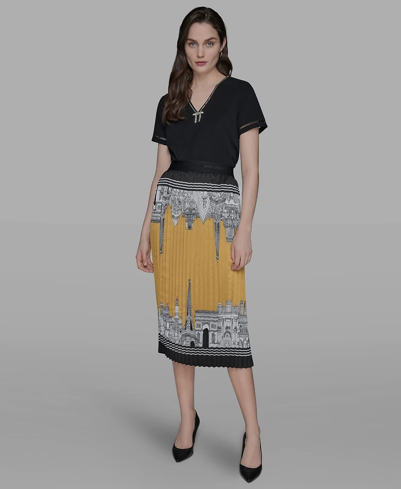 Karl Lagerfeld Paris Women's Pleated Scene Midi Skirt