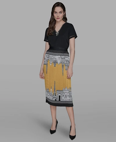 Karl Lagerfeld Paris Women's Pleated Scene Midi Skirt