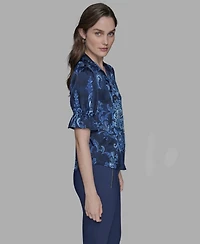 Karl Algerfeld Paris Women's Printed Button-Front Shirt