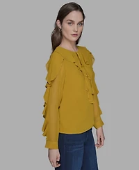 Karl Lagerfeld Paris Women's Keyhole Ruffle Top