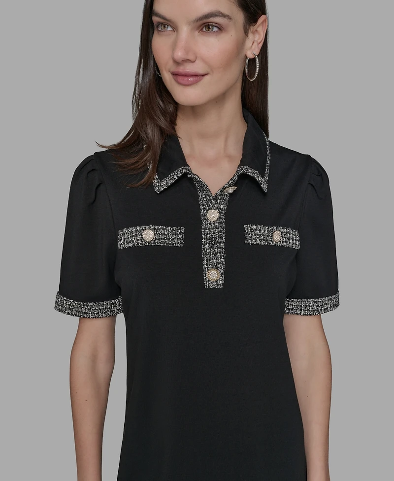 Karl Lagerfeld Paris Women's Tweed-Trim Button-Front Dress