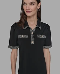 Karl Lagerfeld Paris Women's Tweed-Trim Button-Front Dress