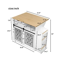 Aostirmotor 41.5 in. Wooden Dog Crate Cabinet with End Table, Rolling casters in White