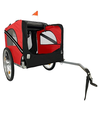 Aostirmotor Red Breathable Mesh Dog Cart with 3 Entrances Folding Pet Carrier Wagon Bicycle Carrier for Medium and Small Sized Dogs