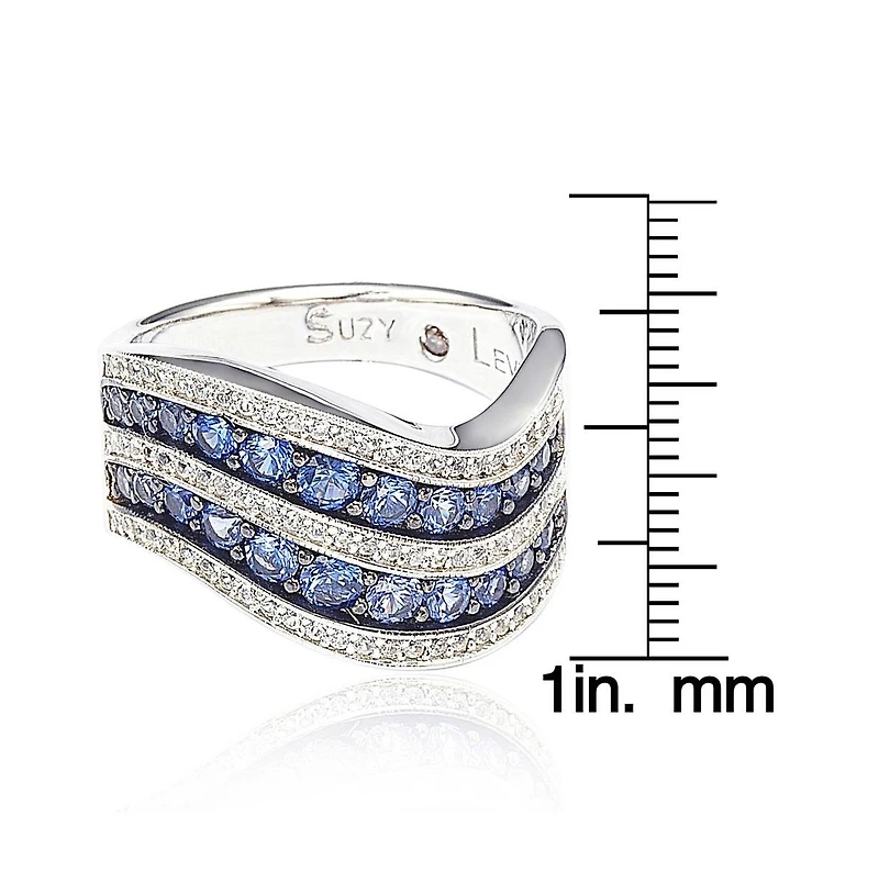 Suzy Levian New York Suzy Levian Sterling Silver Sapphire & Created White Sapphire Wavy Ring