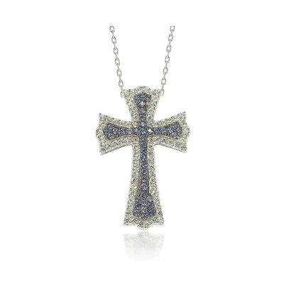 Suzy Levian Sterling Silver Sapphire & Created White Cross Pendant