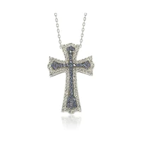 Suzy Levian Sterling Silver Sapphire & Created White Cross Pendant