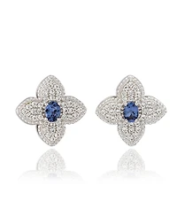 Suzy Levian New York Sterling Silver Clover Sapphire & Created White Stud Earring