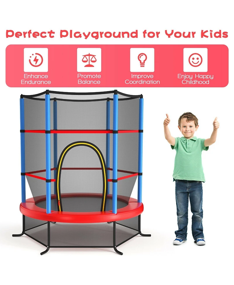 Akiudex Kids Trampoline with Enclosure Net and Tension Ropes for Indoor Outdoor Use