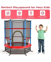 Akiudex Kids Trampoline with Enclosure Net and Tension Ropes for Indoor Outdoor Use