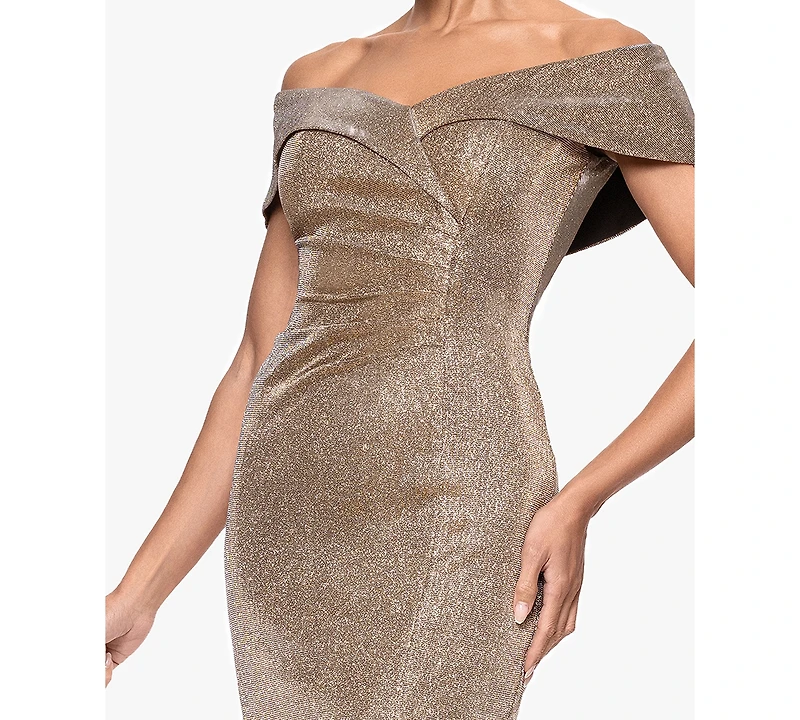 Xscape Women's Galaxy Ruched Off The Shoulder Short Dress