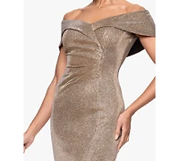 Xscape Women's Galaxy Ruched Off The Shoulder Short Dress