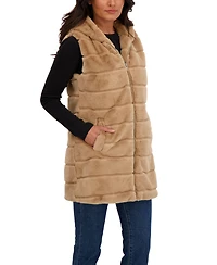 Sebby Collection Women's Hooded Grooved 3/4 Faux Fur Vest