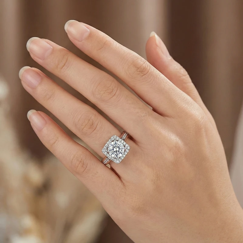 Genevive Two-Tone with Clear Cubic Zirconia Halo Ring