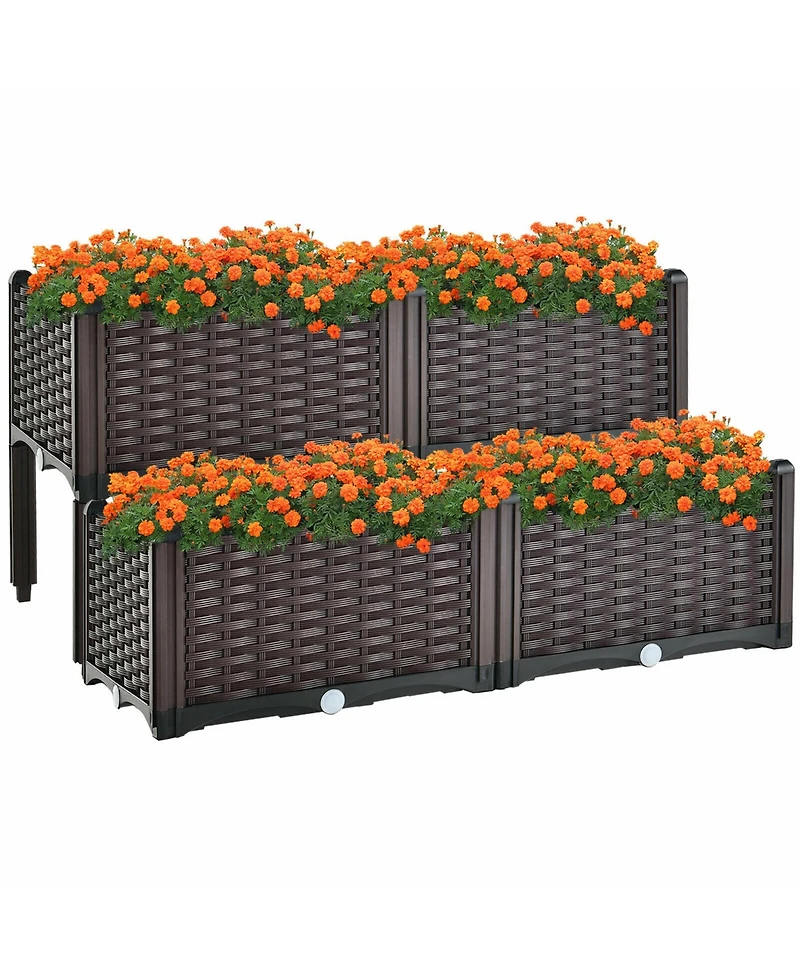 Gymax 4 Pcs Elevated Plastic Raised Garden Bed Planter Kit for Flower Vegetable Grow