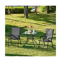 Yaheetech Set of 2 Outdoor Texteline Folding Dining Chairs with Backrest/ Armrests Gray