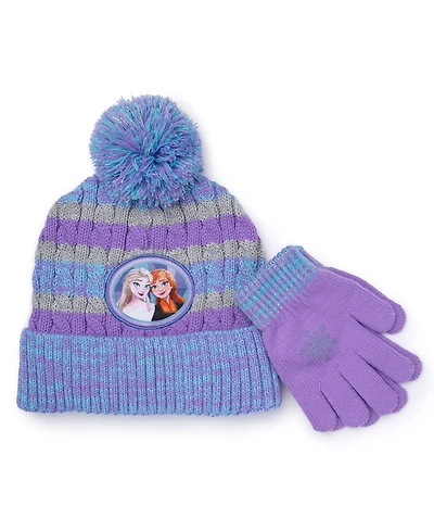 Frozen Big Girls 2-Piece Beanie and Gloves Set