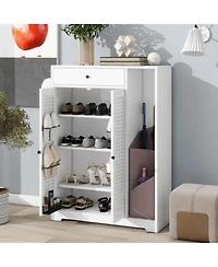 Vanirror Shoe Storage Cabinet with Shutter Doors & Drawer - Slim Shoe Rack Organizer for Entryway