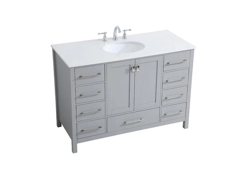 Vanirror 48" Grey Bathroom Vanity with Carrara Marble Top & Backsplash, Soft-Close Doors & Dovetail Drawers, Brushed Nickel