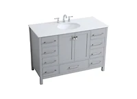 Vanirror 48" Grey Bathroom Vanity with Carrara Marble Top & Backsplash, Soft-Close Doors & Dovetail Drawers, Brushed Nickel