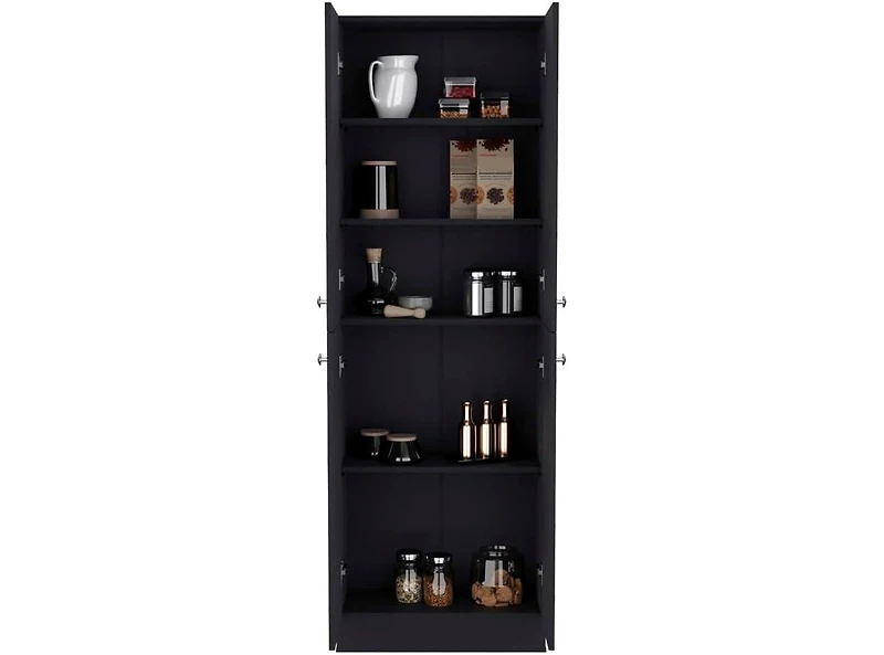 Vanirror Black Pantry Cabinet, Space-Saving Kitchen Storage with Four Doors & Adjustable Shelves, Freestanding Organizer
