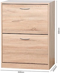 Vanirror 2 Flip Drawers Shoe Cabinet - Modern 2-Tier Free Standing Shoe Rack for Heels, Boots, Slippers, Entrance Hallway, 20.94x9.45x43.11 Inch.