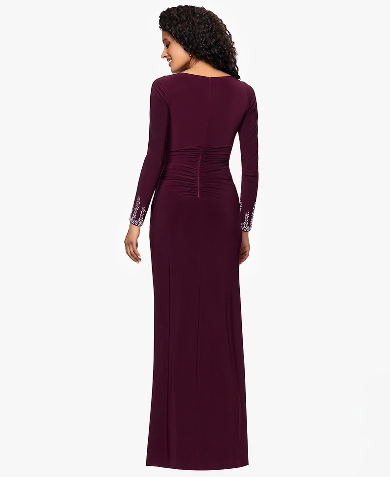 Betsy & Adam Petite Beaded Dress with Long Sleeves