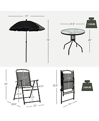 Gymax 6PCS Patio Garden Dining Set w/ Round Table & 4 Folding Chairs & Umbrella