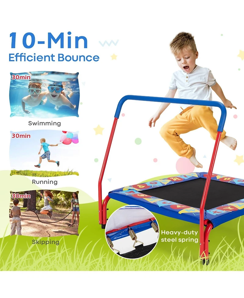 Akiudex Kids Trampoline with Safety Handle and Educational Cover for Indoor or Outdoor Use
