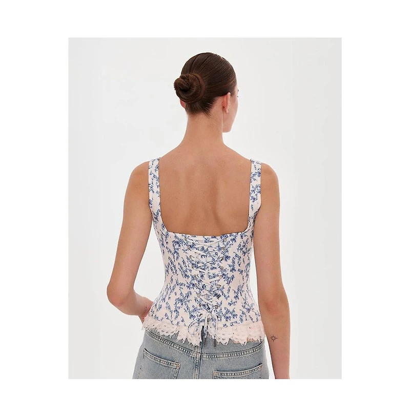 Milla Womens Blue lavender corset on straps with bows and ribbon lacing