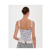 Milla Womens Blue lavender corset on straps with bows and ribbon lacing