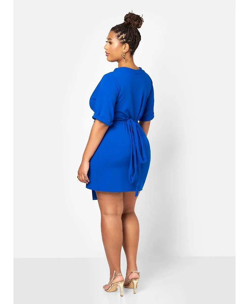 ModasP3 Plus Stylish Avery Faux Wrap Mini Dress Blue