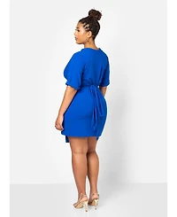 ModasP3 Plus Stylish Avery Faux Wrap Mini Dress Blue