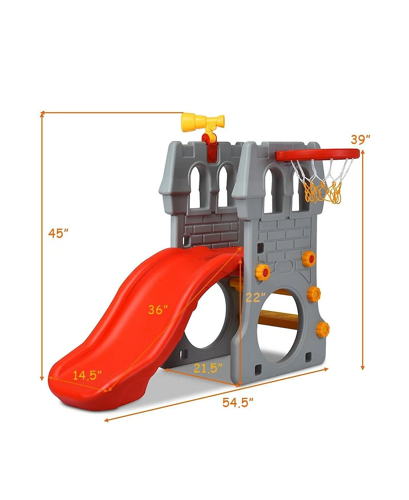 Akiudex 5-in-1 Toddler Climber Slide Playset with Basketball Hoop and Telescope