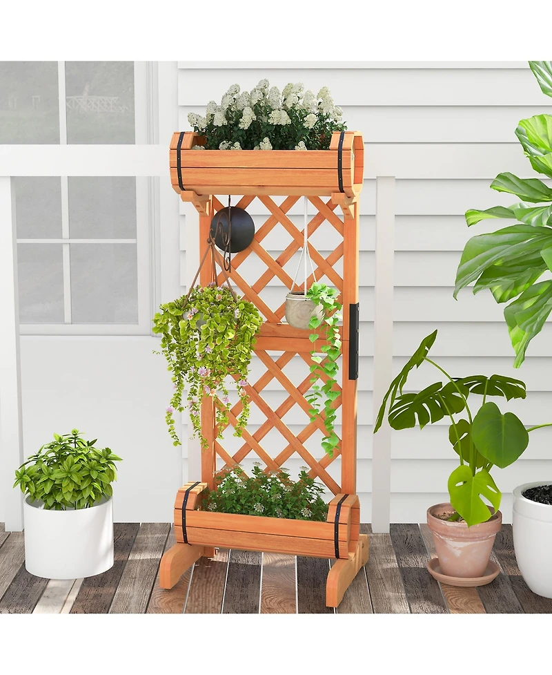 Gymax 2-Tier Raised Planter Garden Wooden Bed w/ 2 Cylindrical Planter Boxes