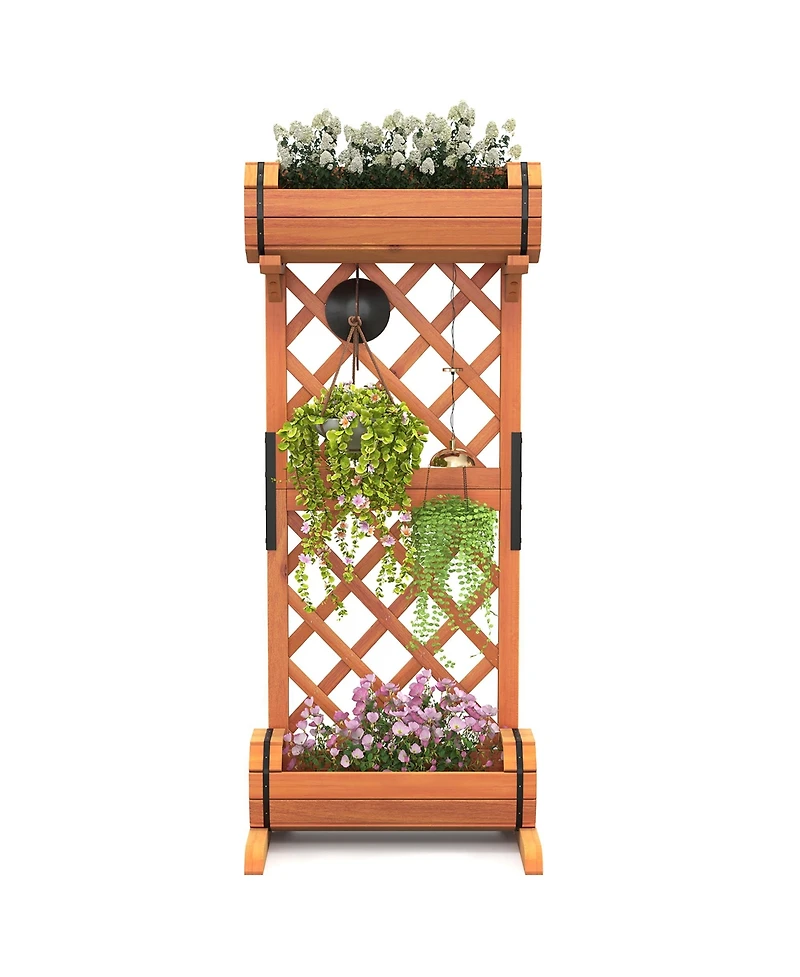 Gymax 2-Tier Raised Planter Garden Wooden Bed w/ 2 Cylindrical Planter Boxes
