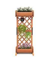 Gymax 2-Tier Raised Planter Garden Wooden Bed w/ 2 Cylindrical Planter Boxes