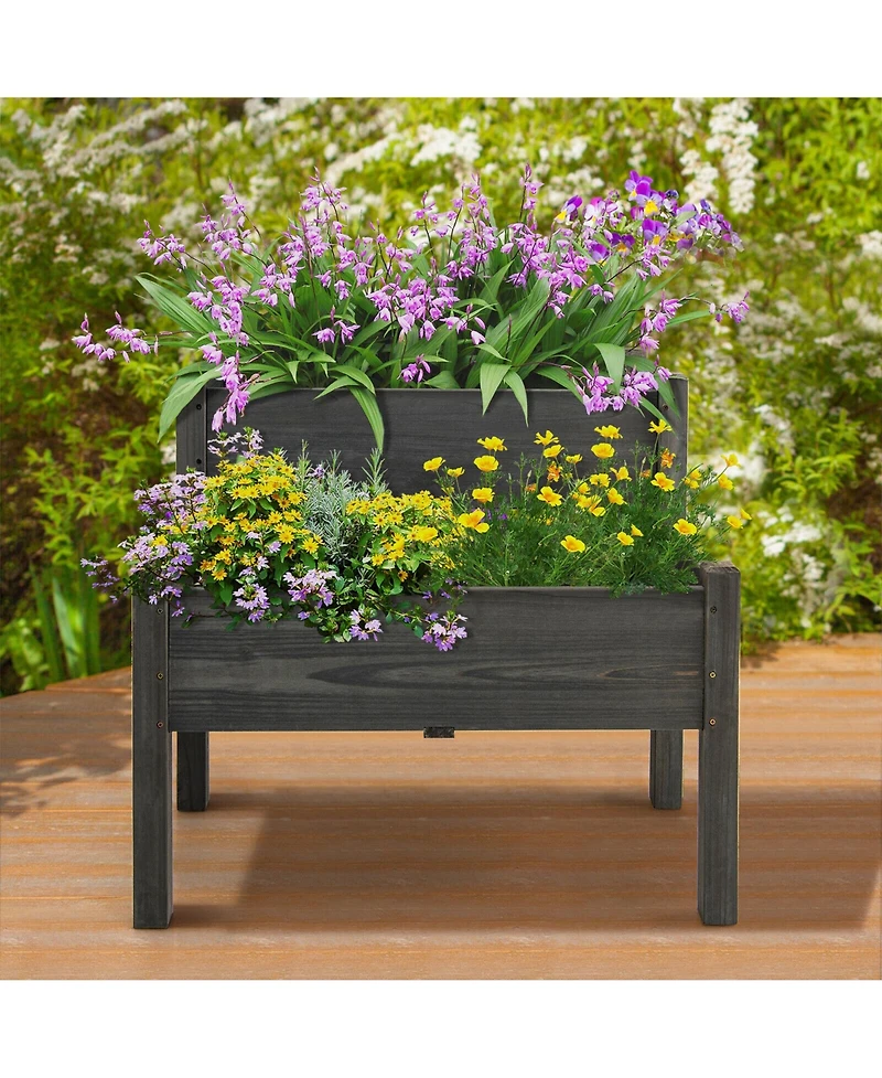 Gymax 2 Tier Wooden Raised Garden Bed Elevated Planter Box w/Legs Drain Holes