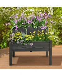 Gymax 2 Tier Wooden Raised Garden Bed Elevated Planter Box w/Legs Drain Holes