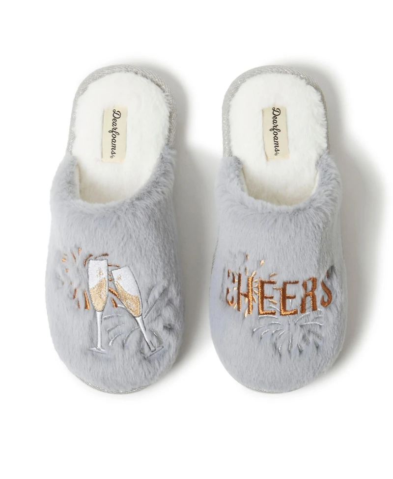 Dearfoams Women's Bridal Celebration Fuzzy Scuff House Slipper