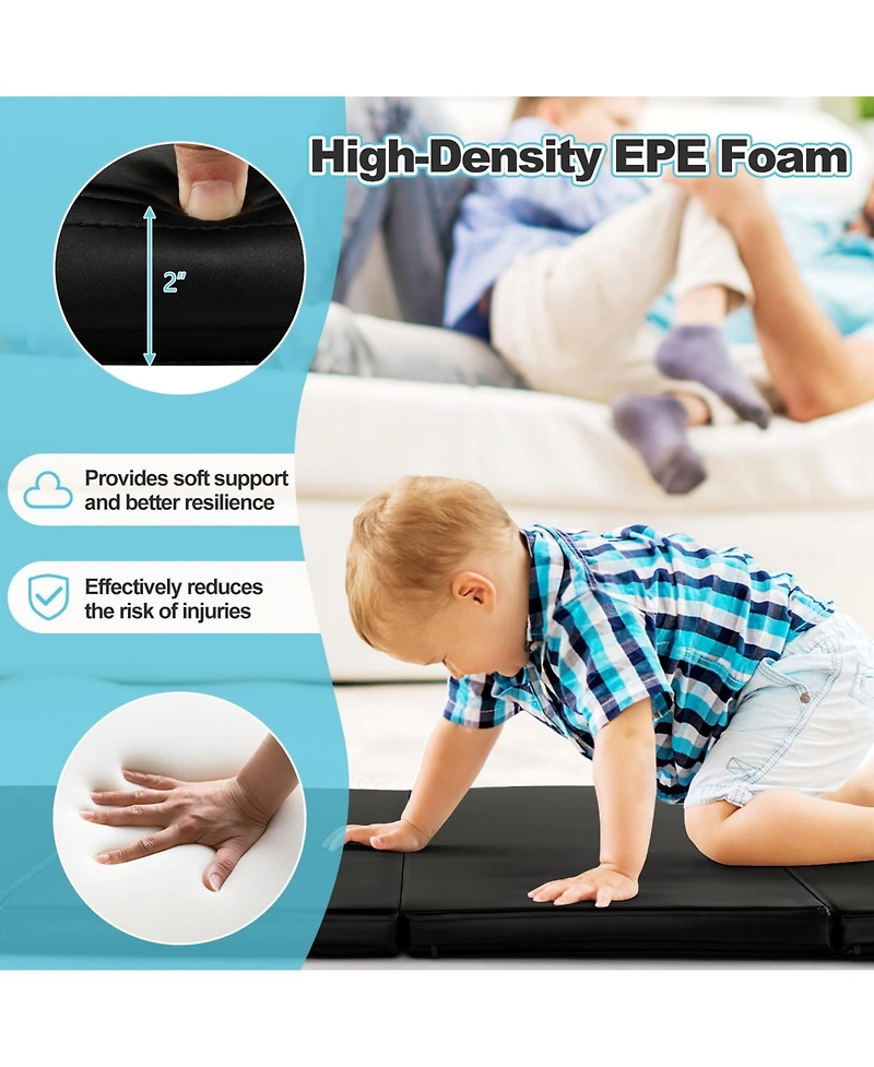 Akiudex Foldable 4-Panel Gymnastics Mat with Carry Handles 8ft x 4ft x 2inch