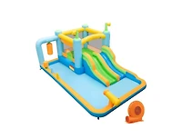 Akiudex Inflatable Bounce House Water Park with Dual Slides, Splash Pool, Basketball Rim and Water Cannon